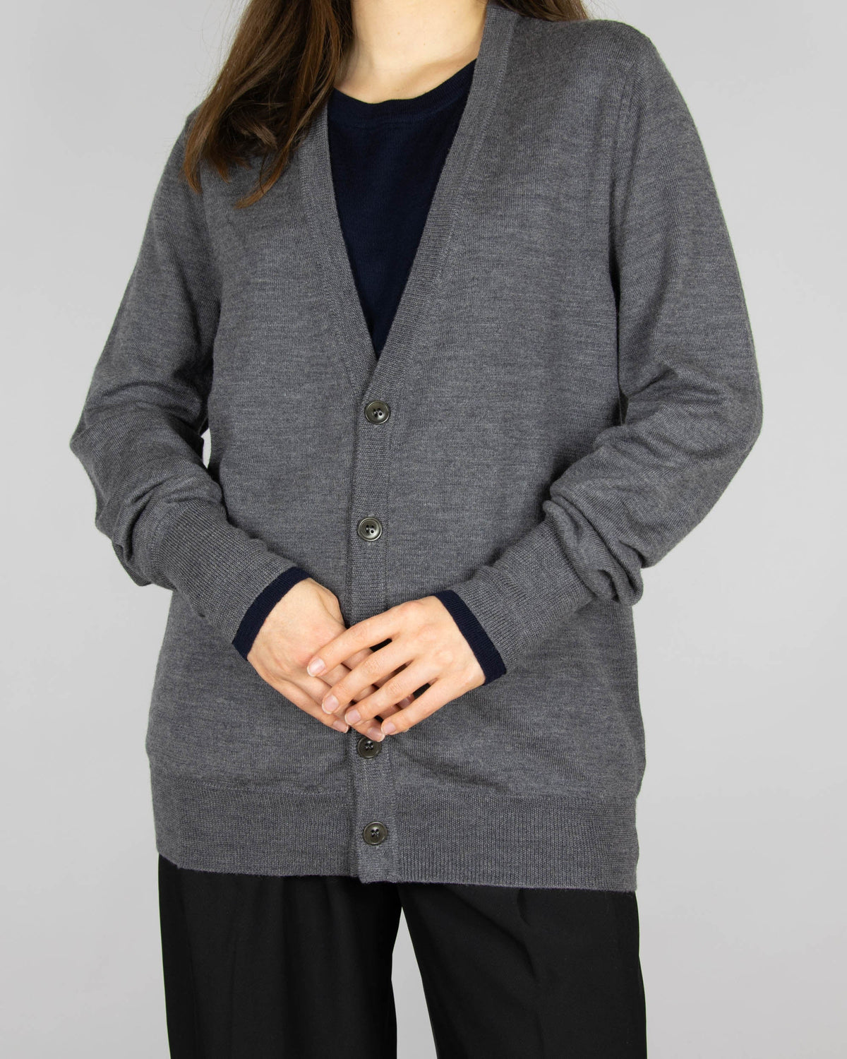 Grey and navy wool cardigan by luxury brand Maison Margiela