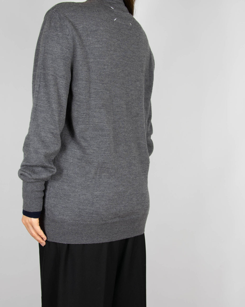 Grey and navy wool cardigan by luxury brand Maison Margiela
