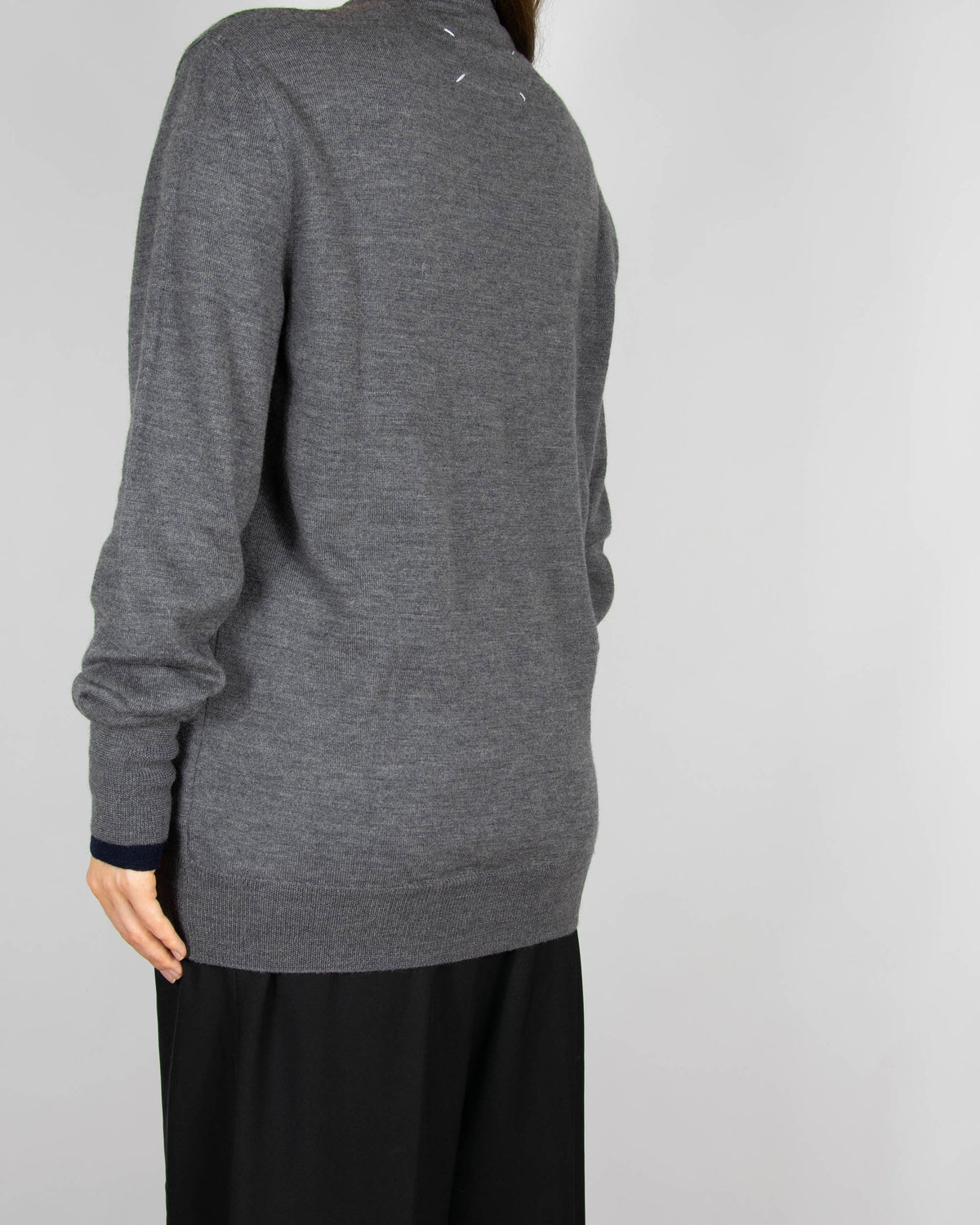 Grey and navy wool cardigan by luxury brand Maison Margiela
