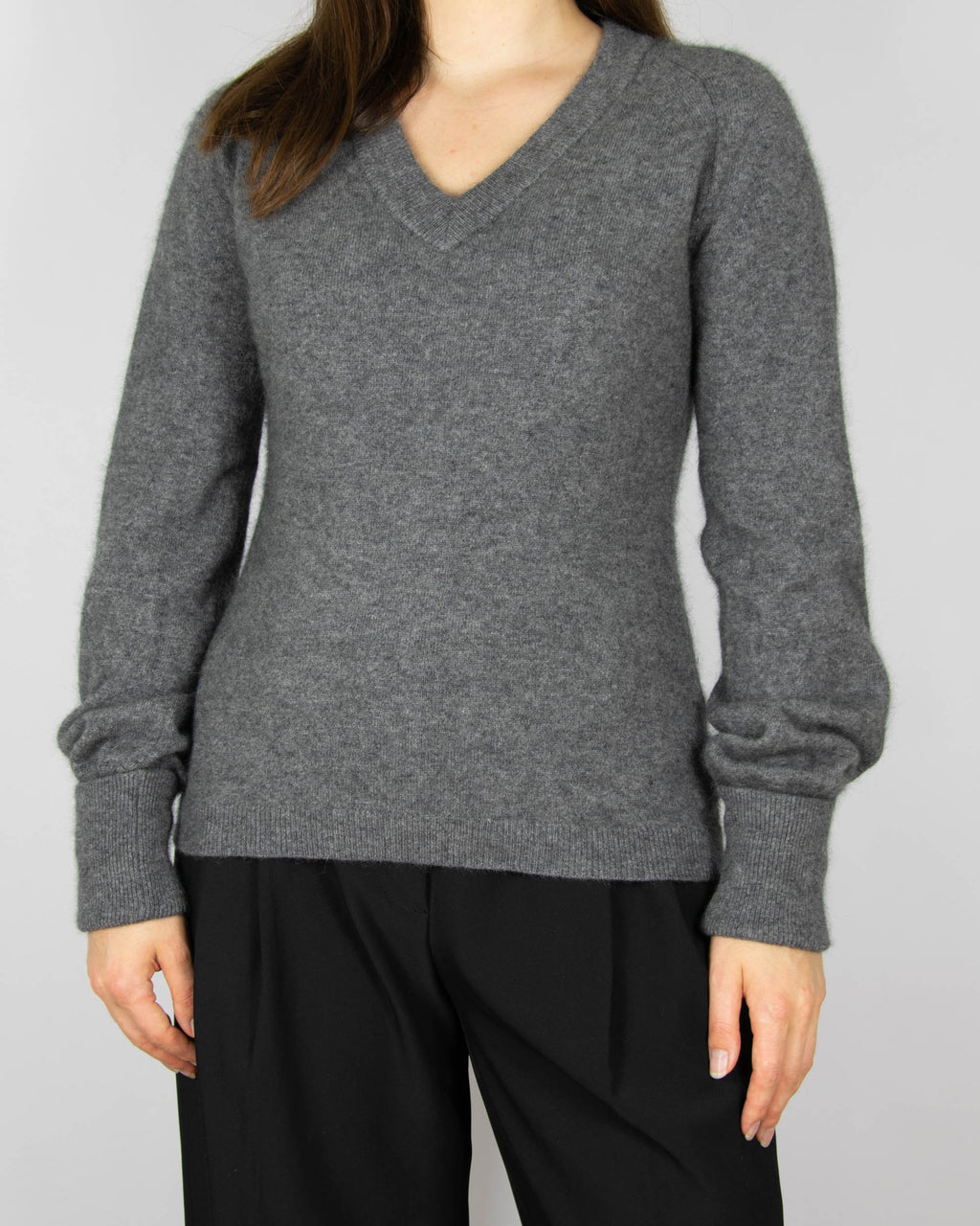 Grey raccoon hair and wool sweater by Cathrine Hammel