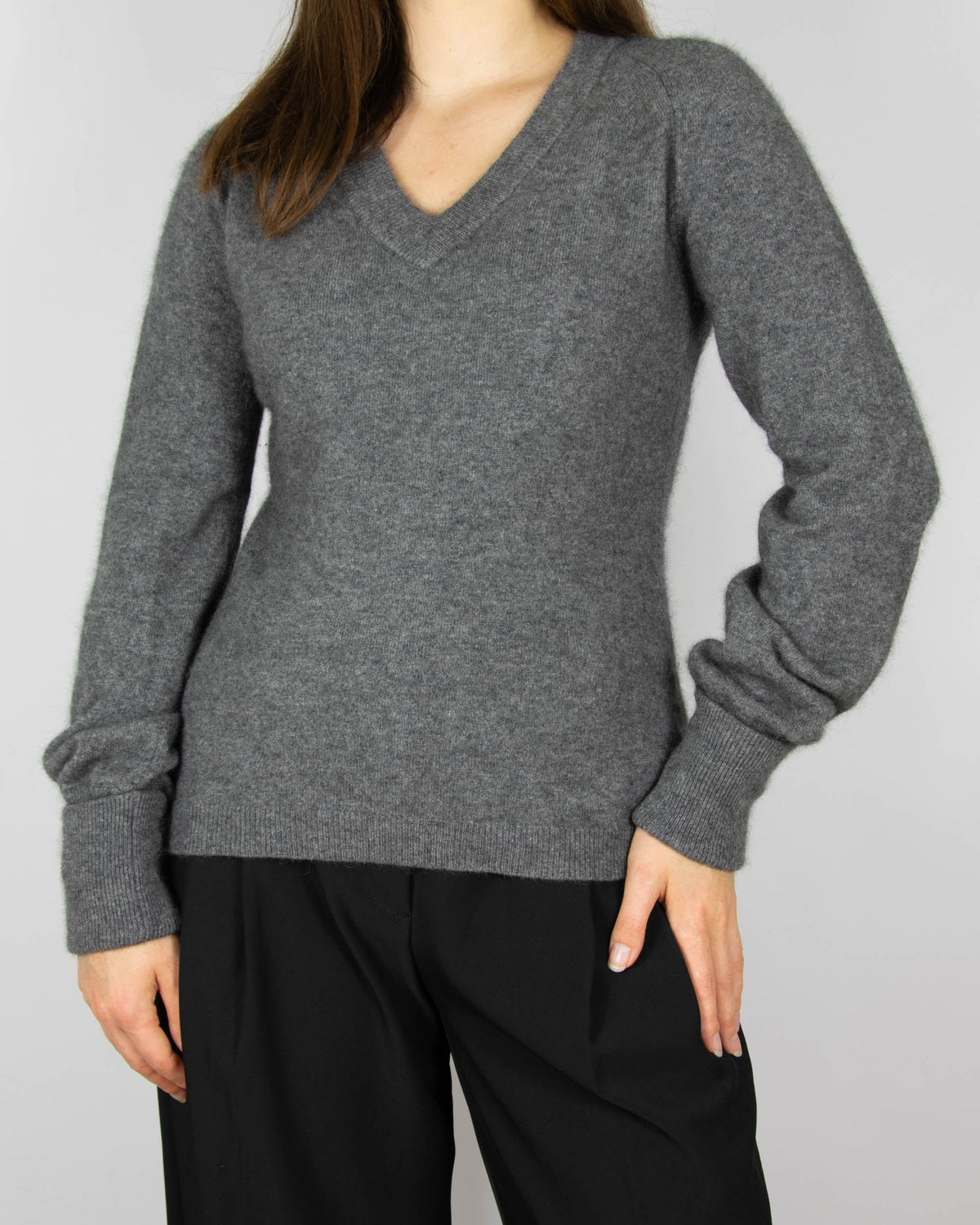 Grey raccoon hair and wool sweater by Cathrine Hammel