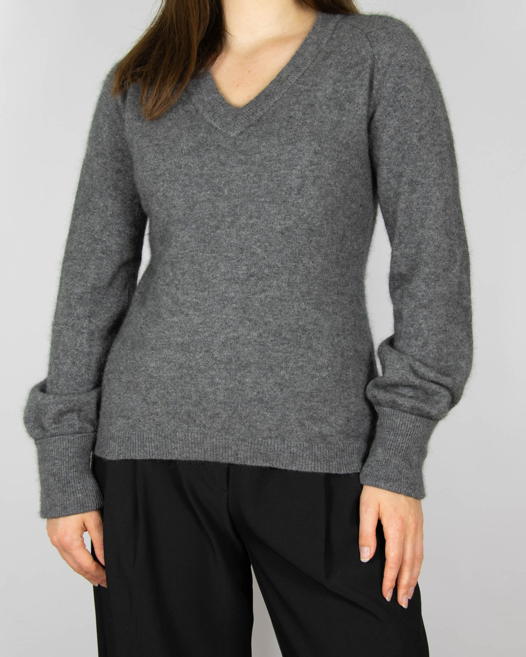 Grey raccoon hair and wool sweater by Cathrine Hammel