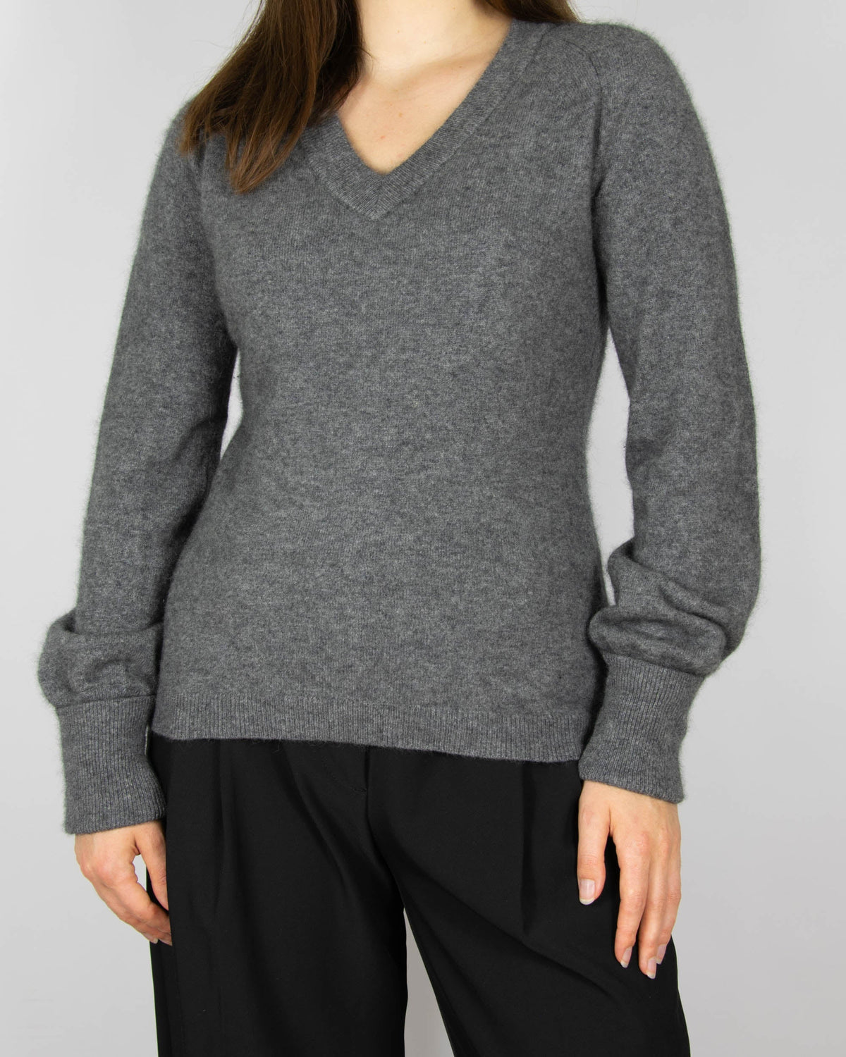 Grey raccoon hair and wool sweater by Cathrine Hammel