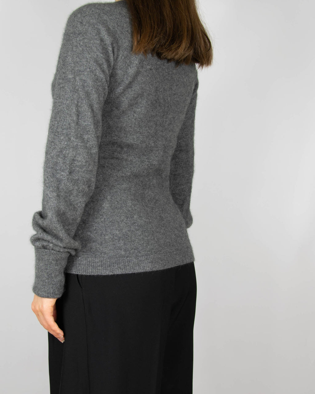 Grey raccoon hair and wool sweater by Cathrine Hammel