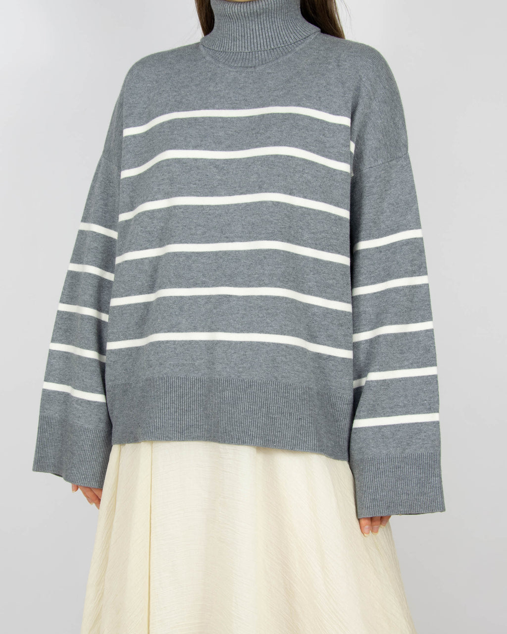 Grey turtleneck sweater with white stripes by SELECTED FEMME