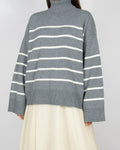 Grey turtleneck sweater with white stripes by SELECTED FEMME