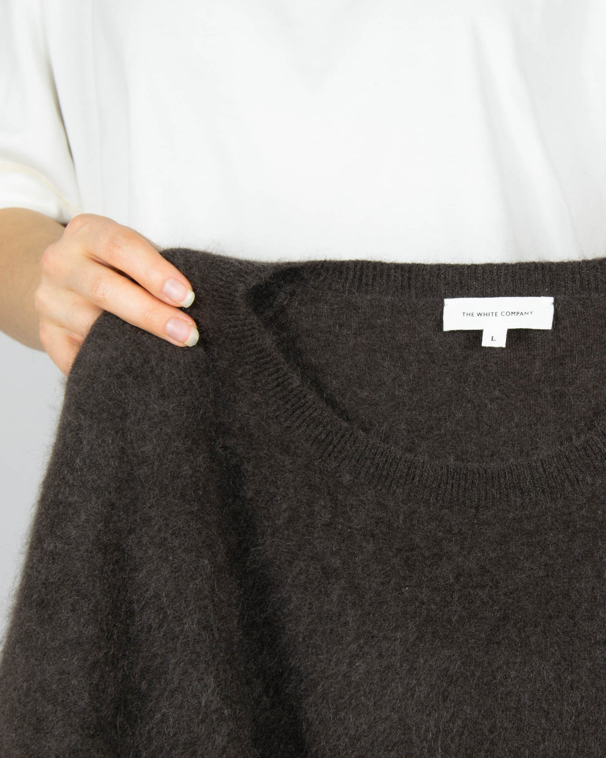 Chocolate brown brushed cashmere sweater by The White Company