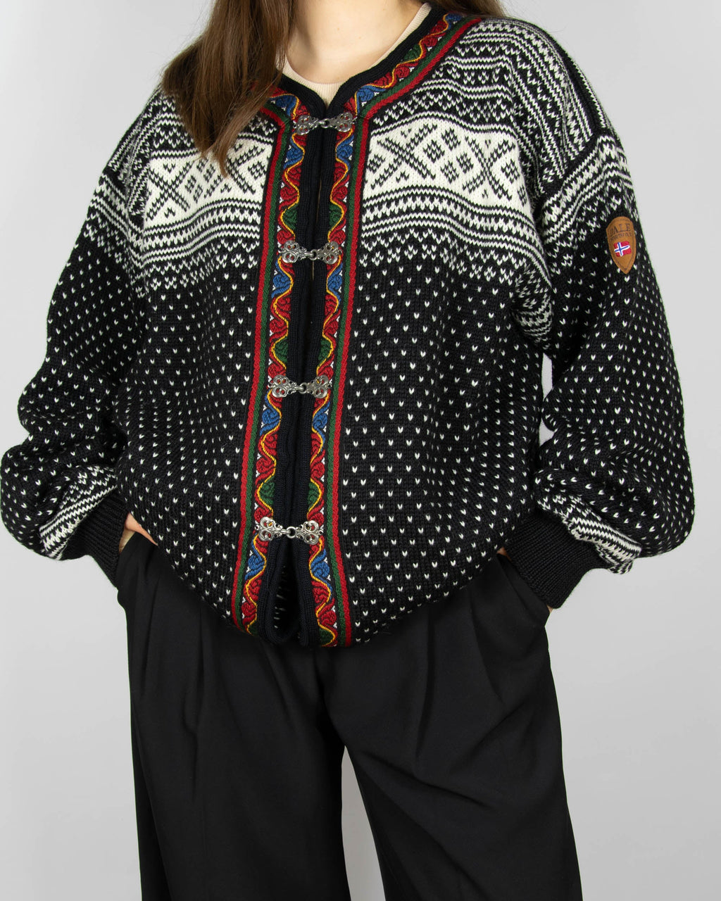 Off-white and black Norwegian wool Setesdal Jacket by Dale of Norway
