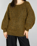 Dark khaki green fluffy mohair and wool sweater by premium brand Tiger of Sweden.