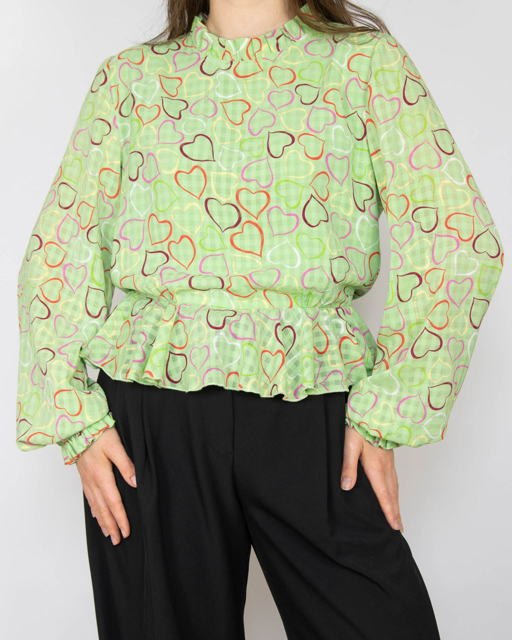 Green heart-print blouse by Scandinavian premium brand STINE GOYA