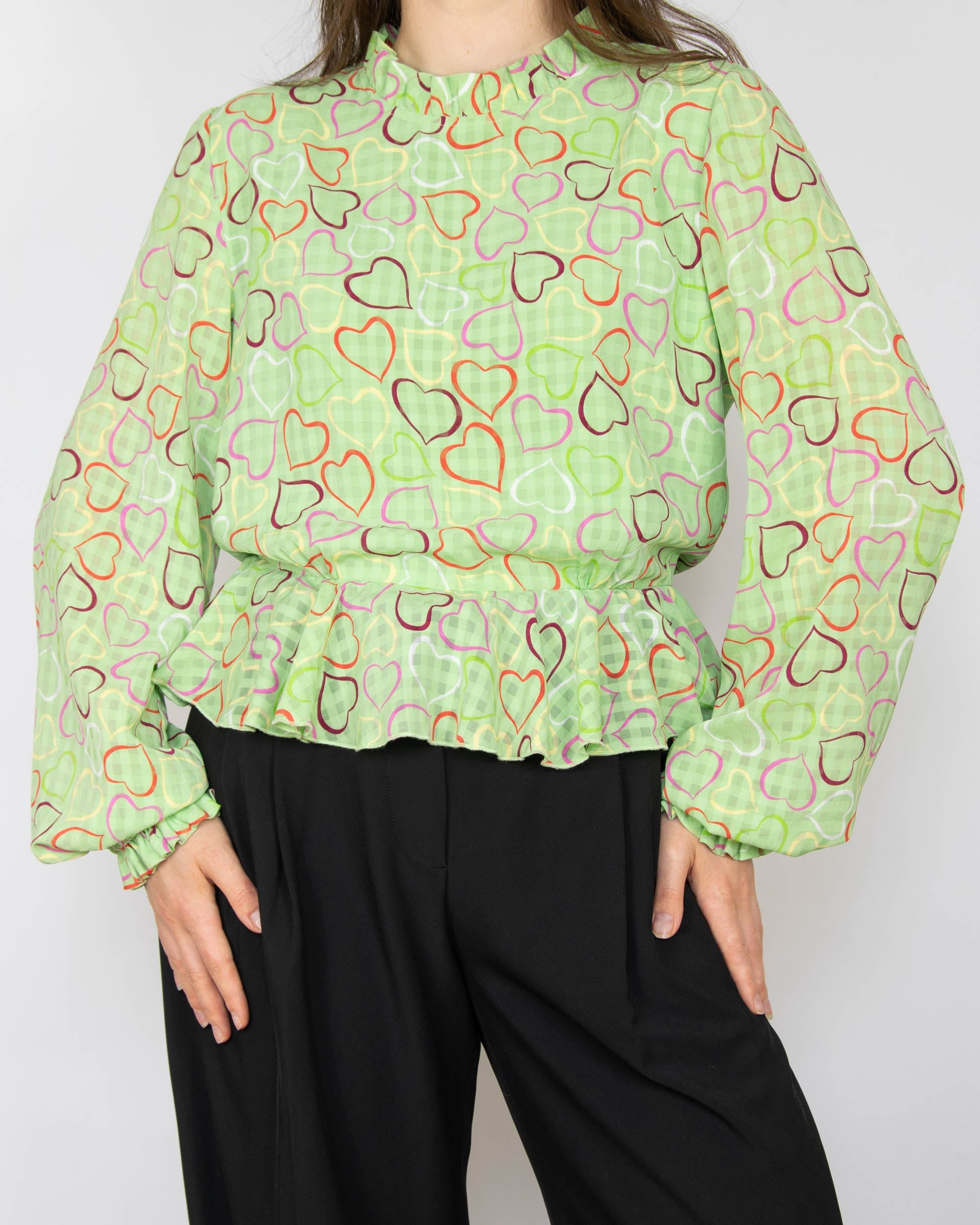 Green heart-print blouse by Scandinavian premium brand STINE GOYA