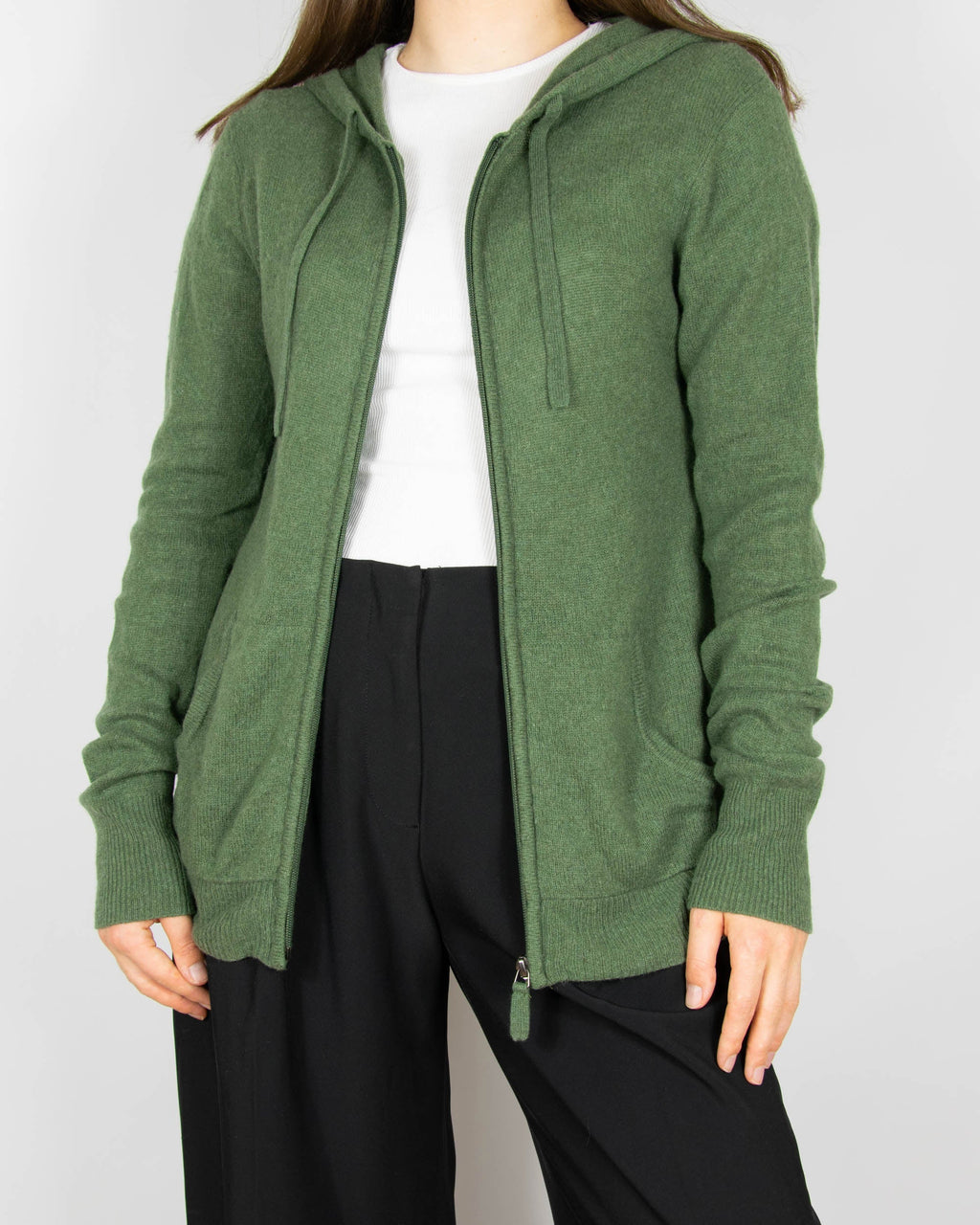 Dark green cashmere zip-up hoodie by KSHMR TRIBU