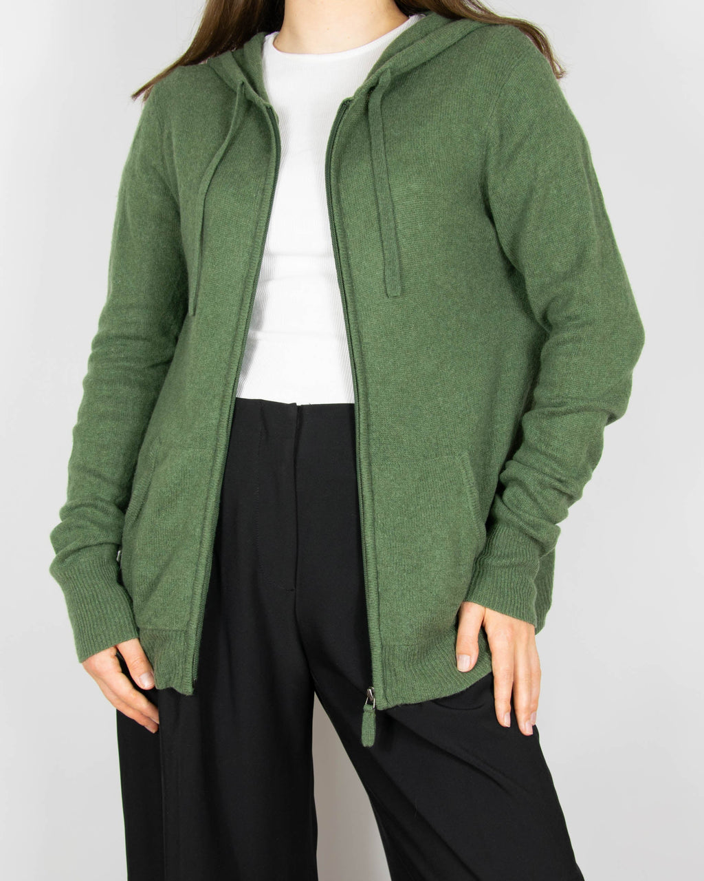 Dark green cashmere zip-up hoodie by KSHMR TRIBU