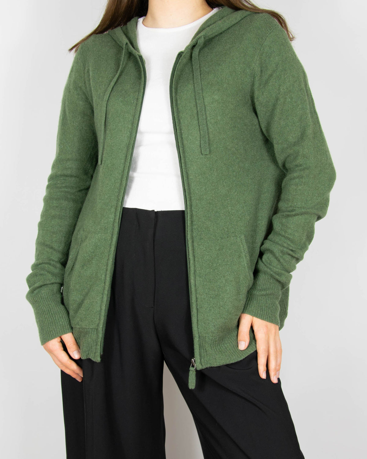 Dark green cashmere zip-up hoodie by KSHMR TRIBU