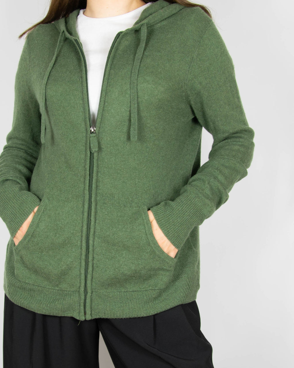 Dark green cashmere zip-up hoodie by KSHMR TRIBU