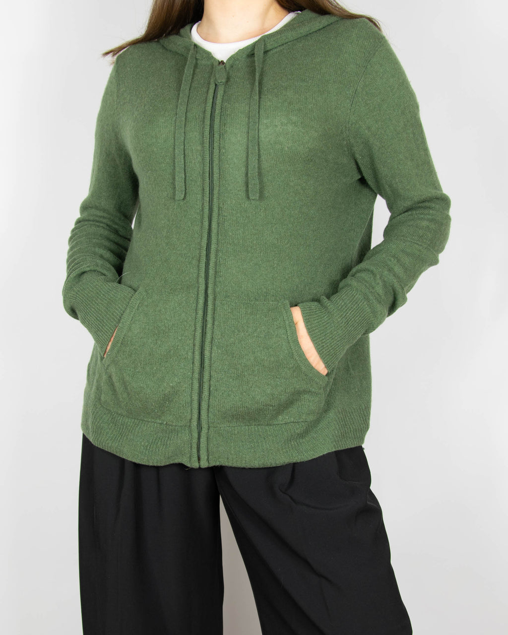 Dark green cashmere zip-up hoodie by KSHMR TRIBU