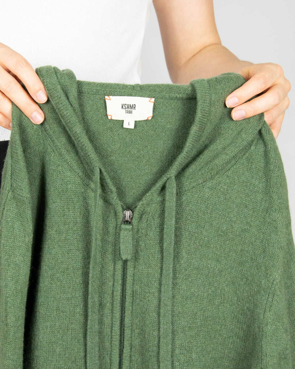 Dark green cashmere zip-up hoodie by KSHMR TRIBU