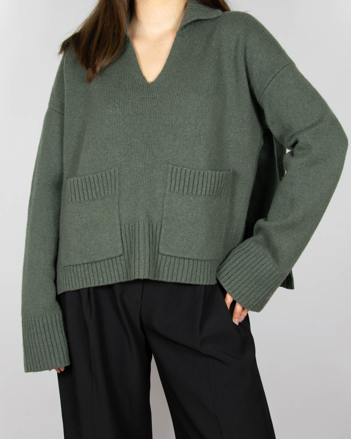 Khaki green wool sweater by COS