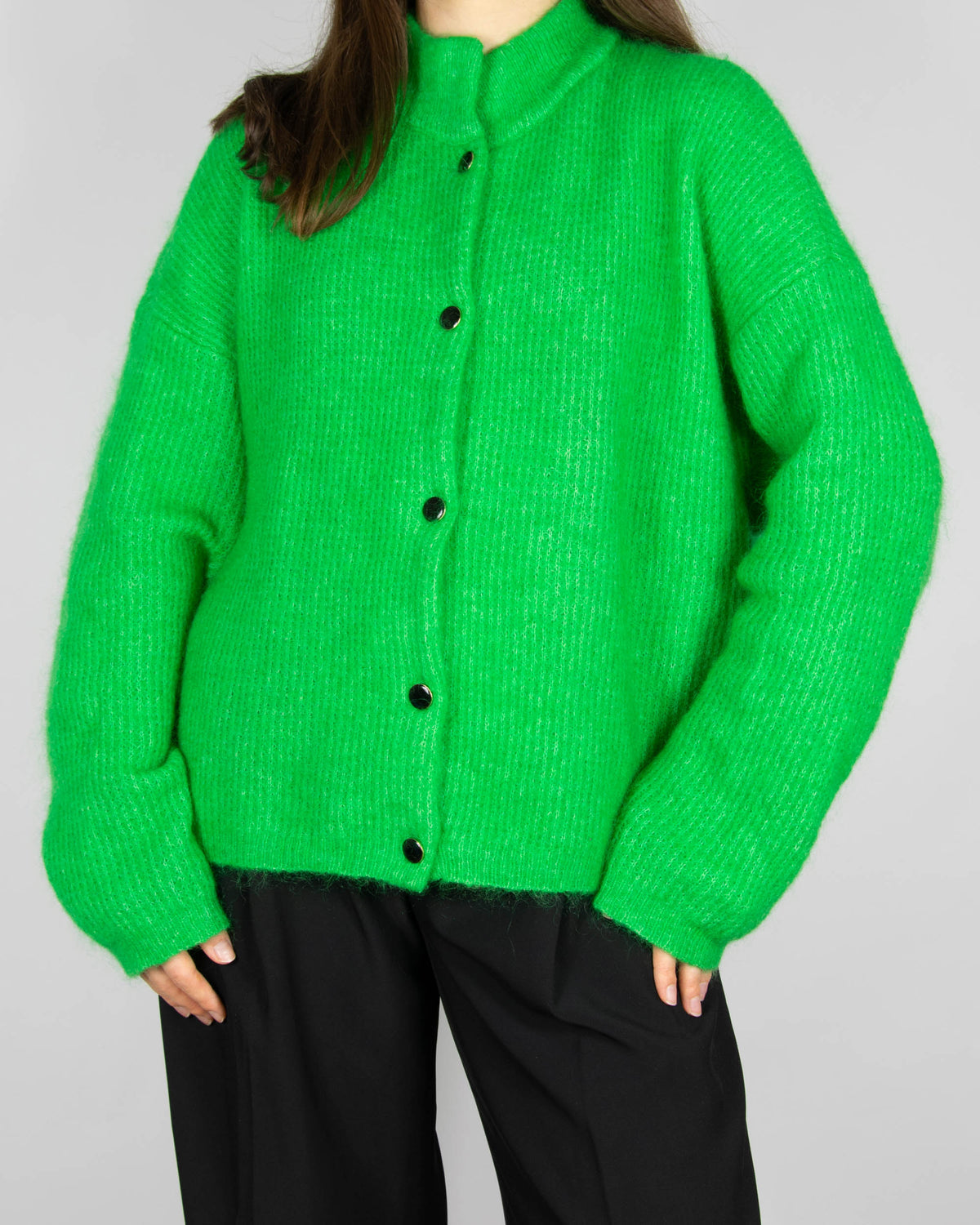 Green mohair and wool cardigan by Danish premium brand Gestuz.