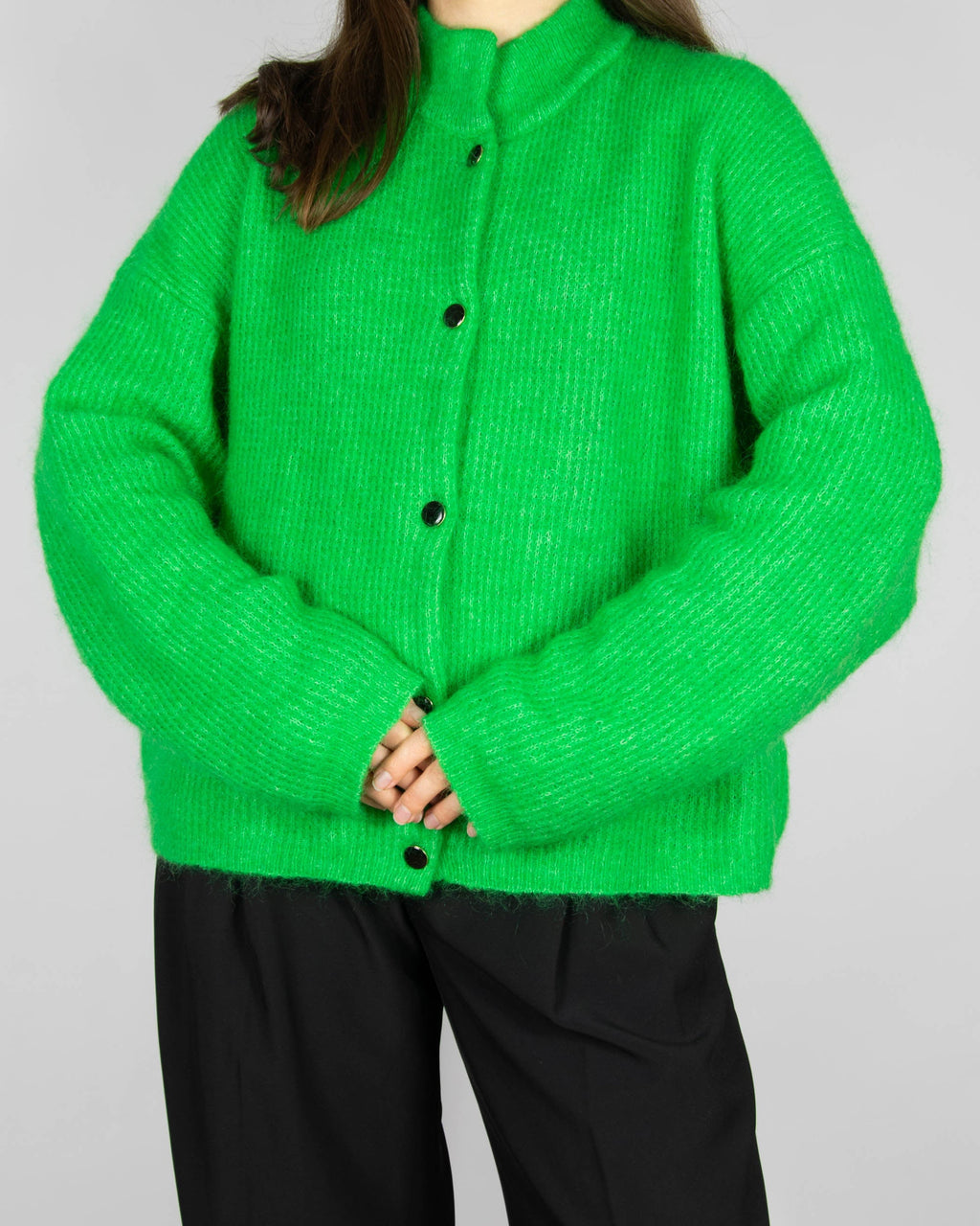 Green mohair and wool cardigan by Danish premium brand Gestuz.