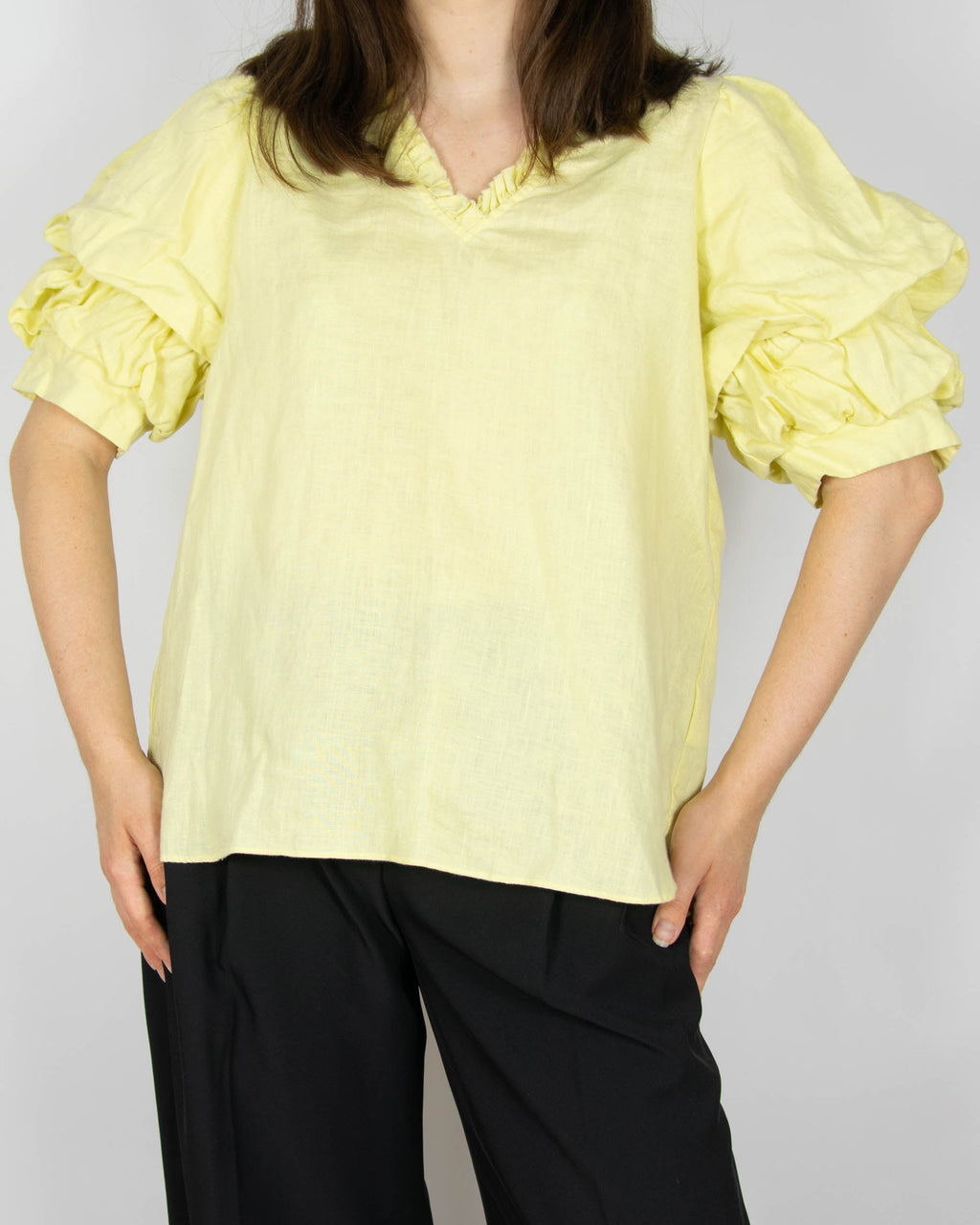 Lemon yellow linen blouse by LINE OF OSLO