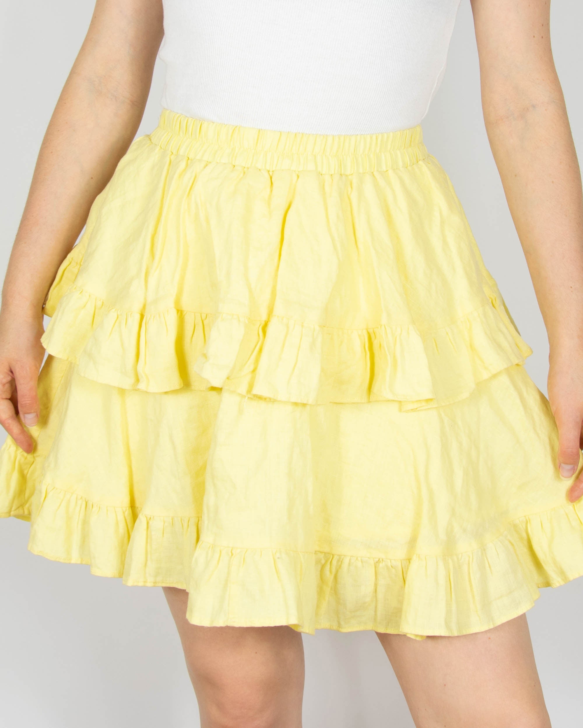 Lemon yellow linen skirt by LINE OF OSLO